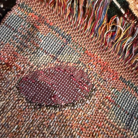 Vintage Teddy Bear Woven Blanket Tapestry Plaid Fringe Throw Cozy Decor - Picture 11 of 13